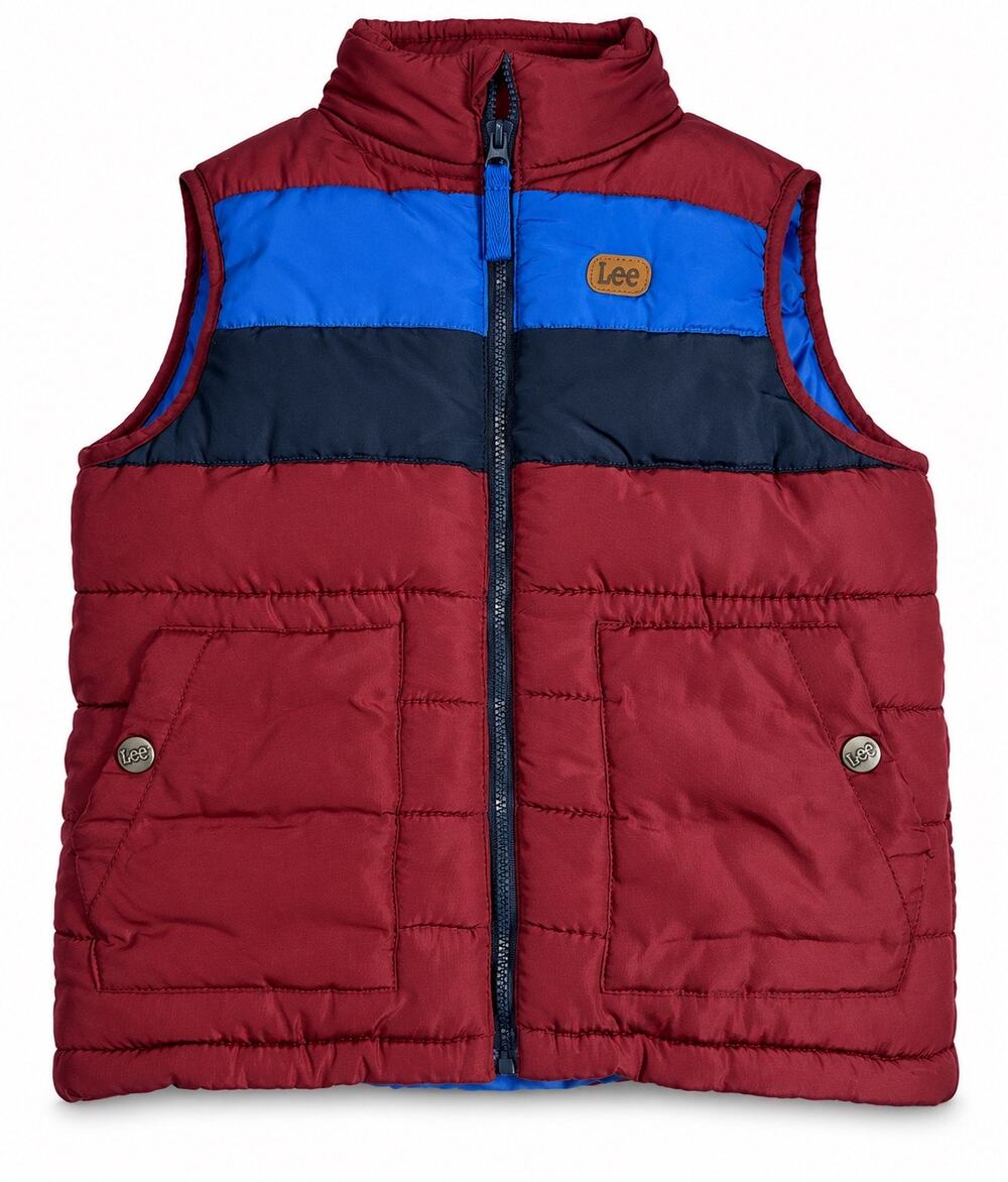 Lee Boys Size 4 Burgundy Blue Colorblock Puffer Vest Full Zip